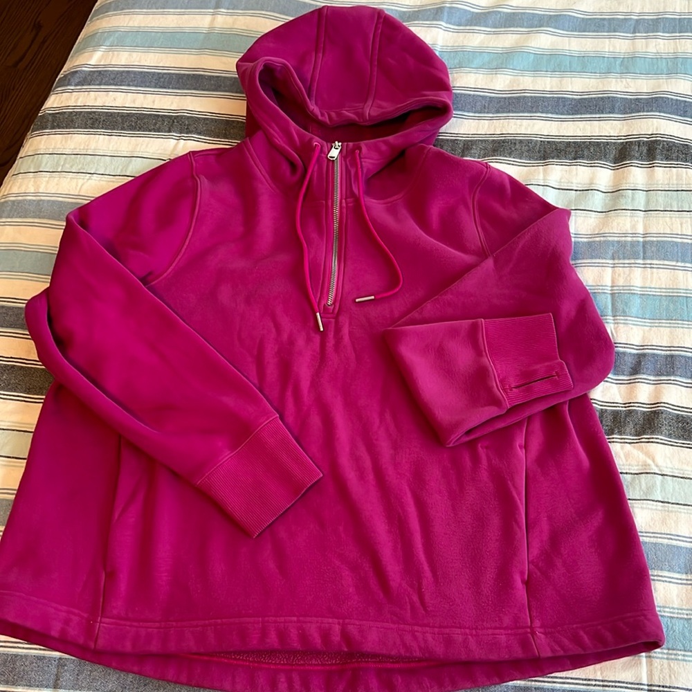 Athleta Kozy Karma hoodie purple pink quarter zip XL.